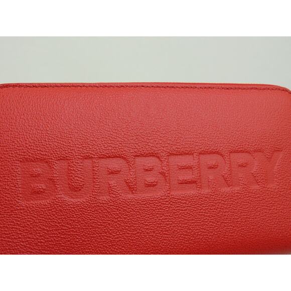 BURBERRY ELMORE RED LOGO EMBOSSED LEATHER ZIP AROUND CLUTCH CONTINENTAL WALLET - Picture 13 of 15